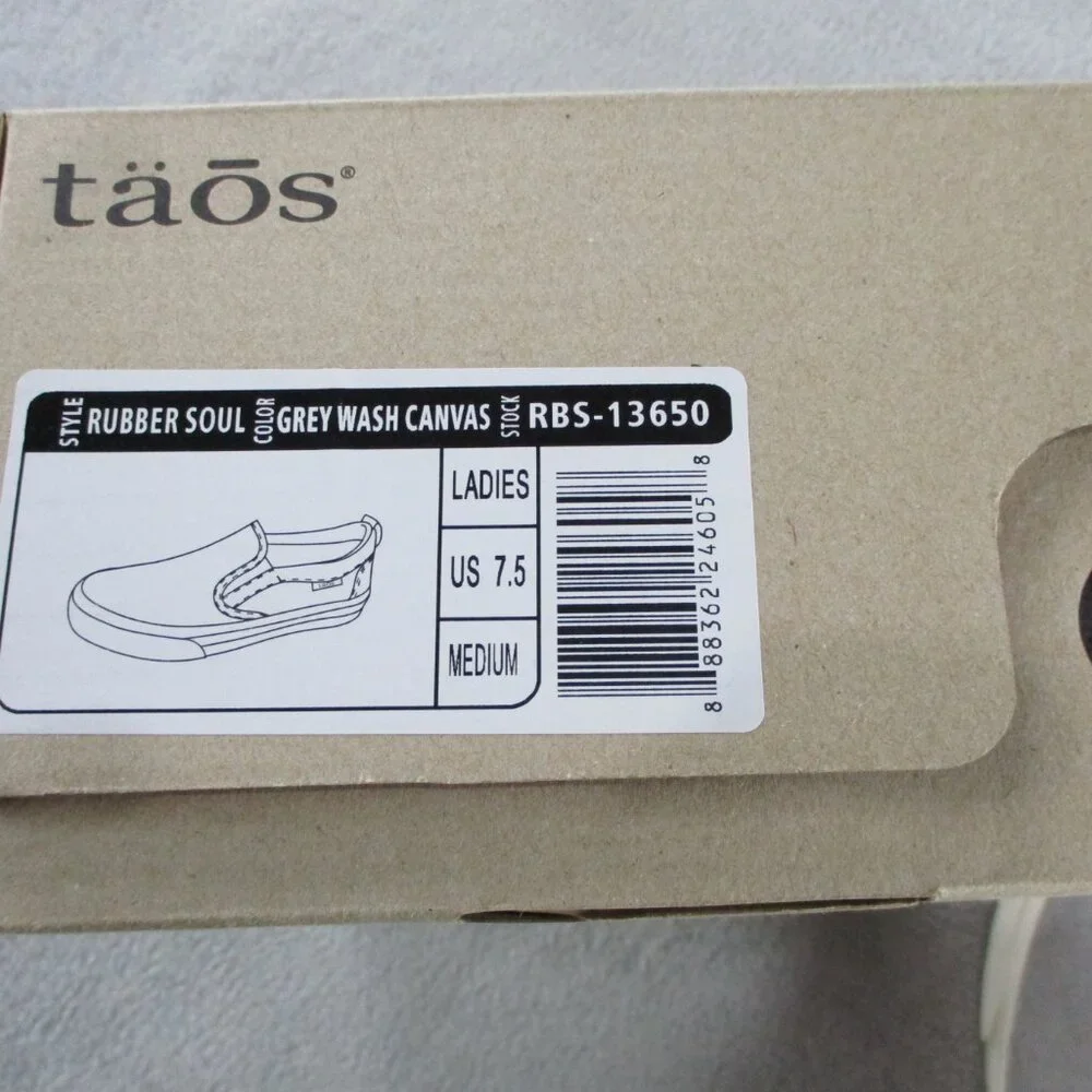 Taos Shoes Ladies 7.5 Medium Grey Wash Canvas Rubber Soul Slip On Casual Sneaker - Picture 7 of 7